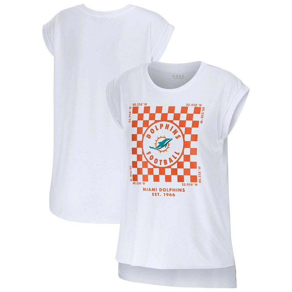 Miami Dolphins WEAR by Erin Andrews Women's Checker Muscle Tank Top White