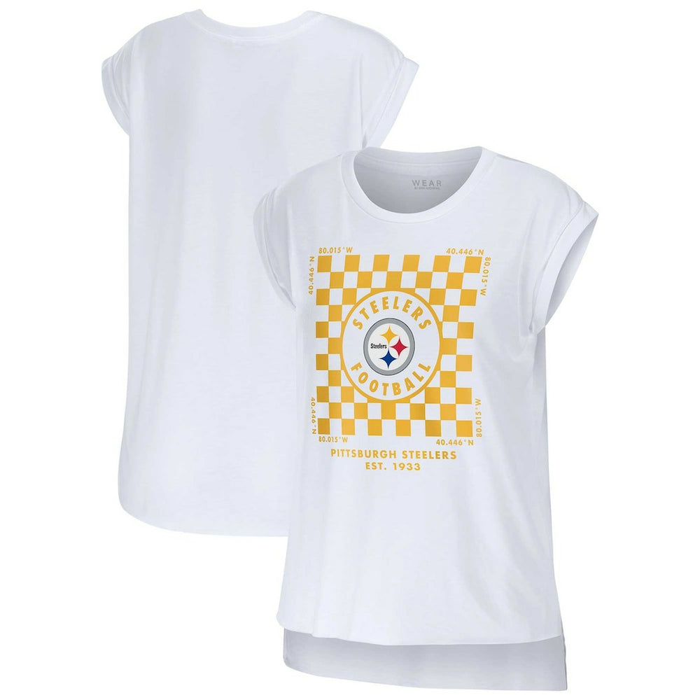 Pittsburgh Steelers WEAR by Erin Andrews Women's Checker Muscle Tank Top White