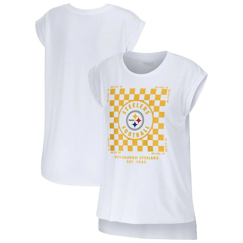 Pittsburgh Steelers WEAR by Erin Andrews Women's Checker Muscle Tank Top White