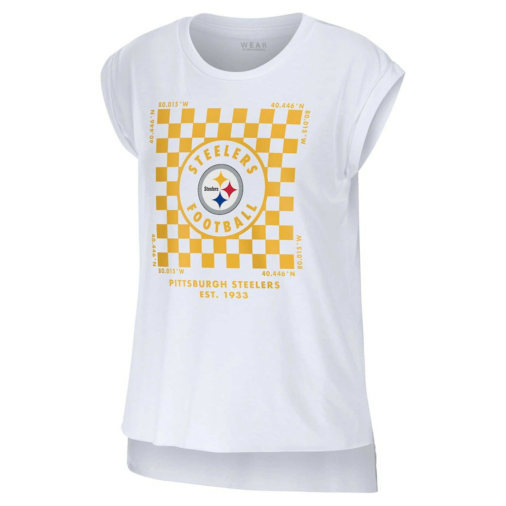 Pittsburgh Steelers WEAR by Erin Andrews Women's Checker Muscle Tank Top White