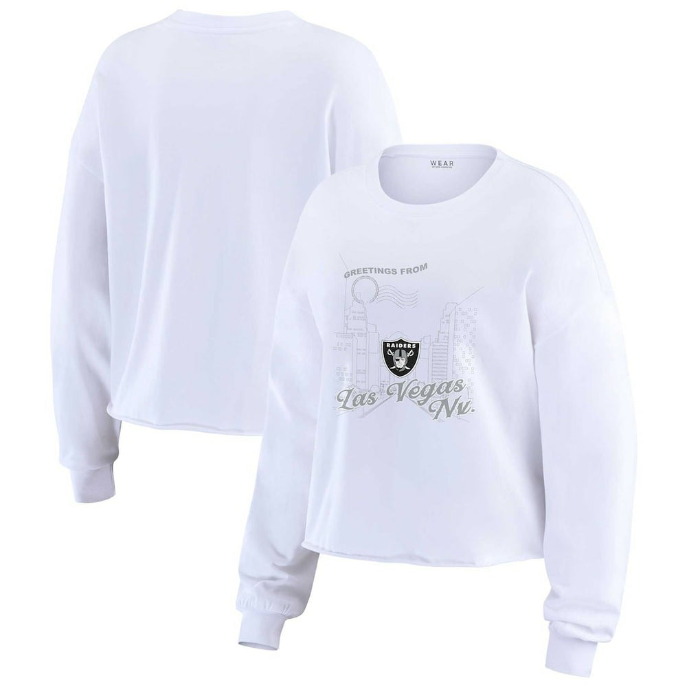 Las Vegas Raiders WEAR by Erin Andrews Women's Postcard Cropped Long Sleeve Top White