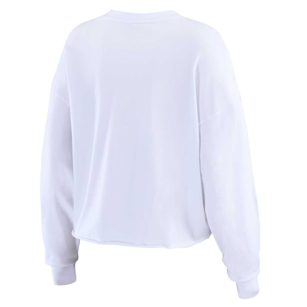 Las Vegas Raiders WEAR by Erin Andrews Women's Postcard Cropped Long Sleeve Top White