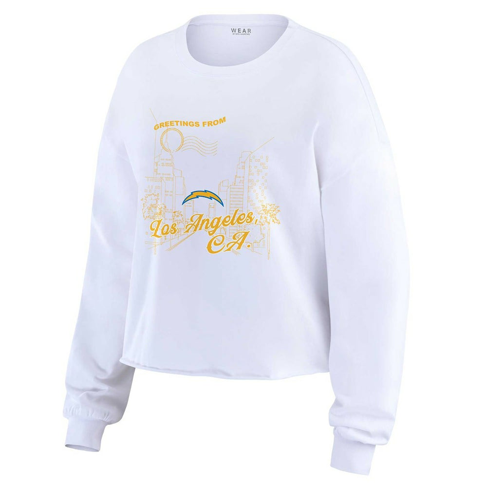 Los Angeles Chargers WEAR by Erin Andrews Women's Postcard Cropped Long Sleeve Top White