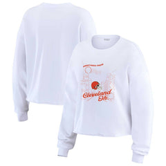 Cleveland Browns WEAR by Erin Andrews Women's Postcard Cropped Long Sleeve Top White