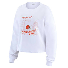 Cleveland Browns WEAR by Erin Andrews Women's Postcard Cropped Long Sleeve Top White