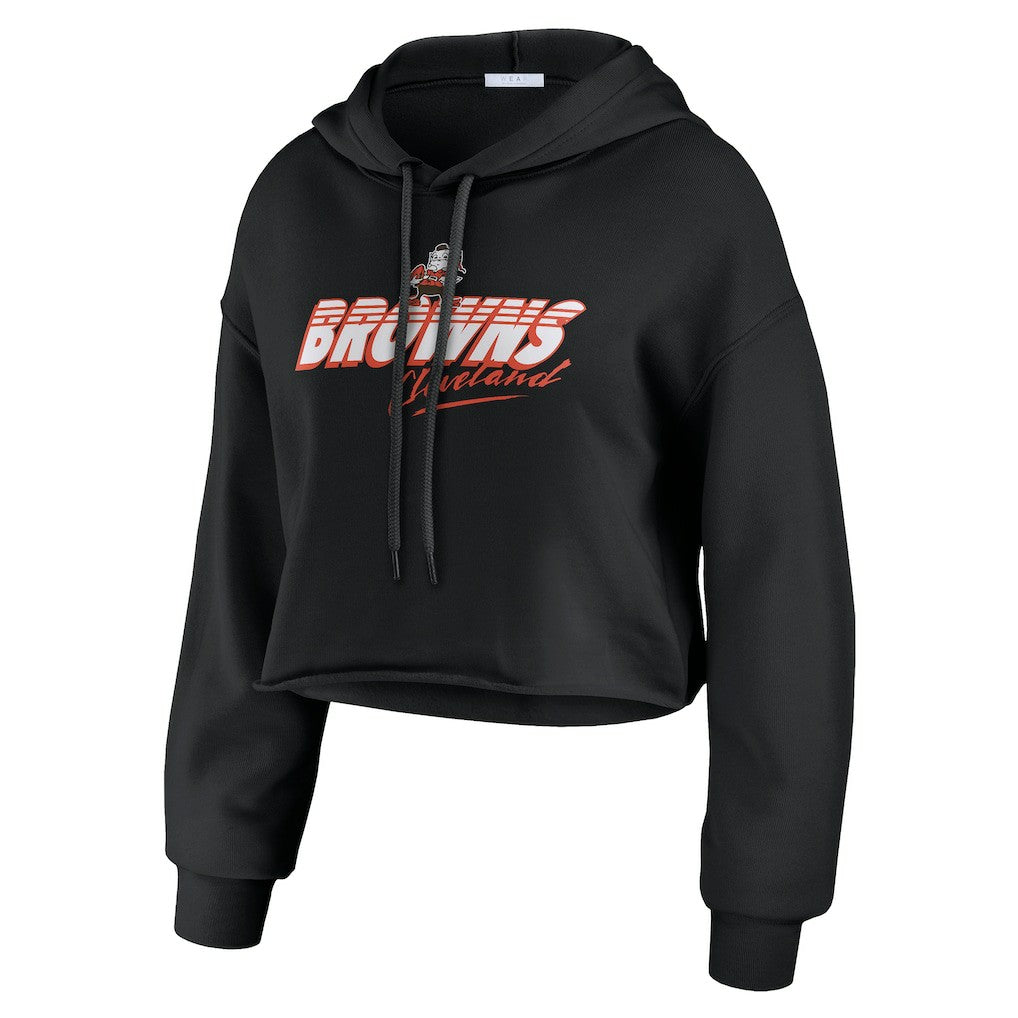 Cleveland Browns WEAR by Erin Andrews Women's Prime Cropped Pullover Hoodie Black