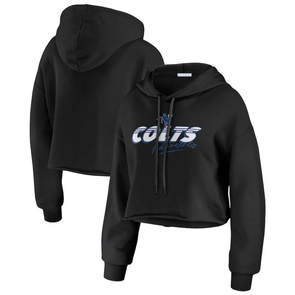 Indianapolis Colts WEAR by Erin Andrews Women's Prime Cropped Pullover Hoodie Black