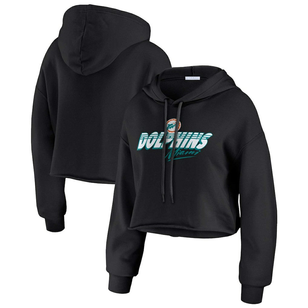 Miami Dolphins WEAR by Erin Andrews Women's Prime Cropped Pullover Hoodie Black