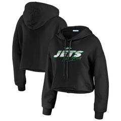 New York Jets WEAR by Erin Andrews Women's Prime Cropped Pullover Hoodie Black