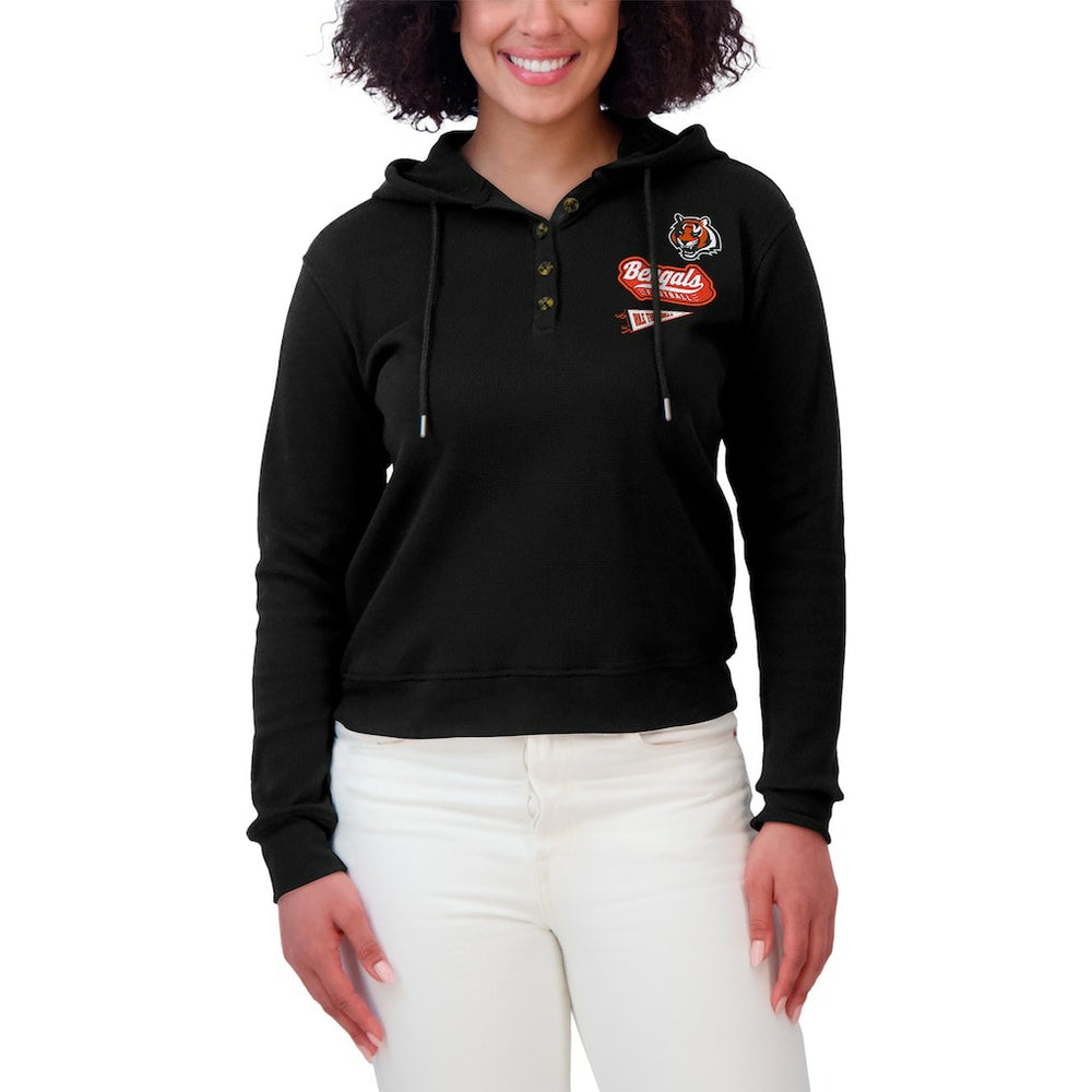 Cincinnati Bengals WEAR by Erin Andrews Women's Waffle-Knit Pullover Hoodie Black