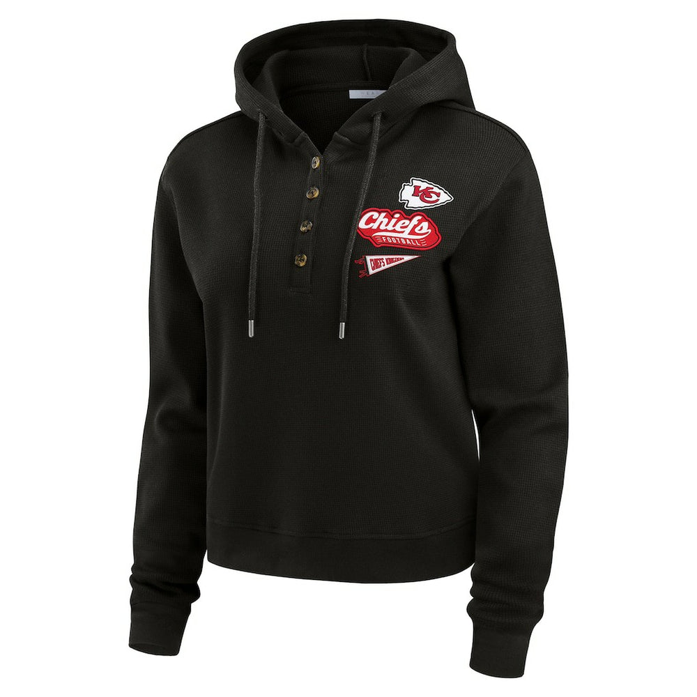 Kansas City Chiefs WEAR by Erin Andrews Women's Waffle-Knit Pullover Hoodie Black