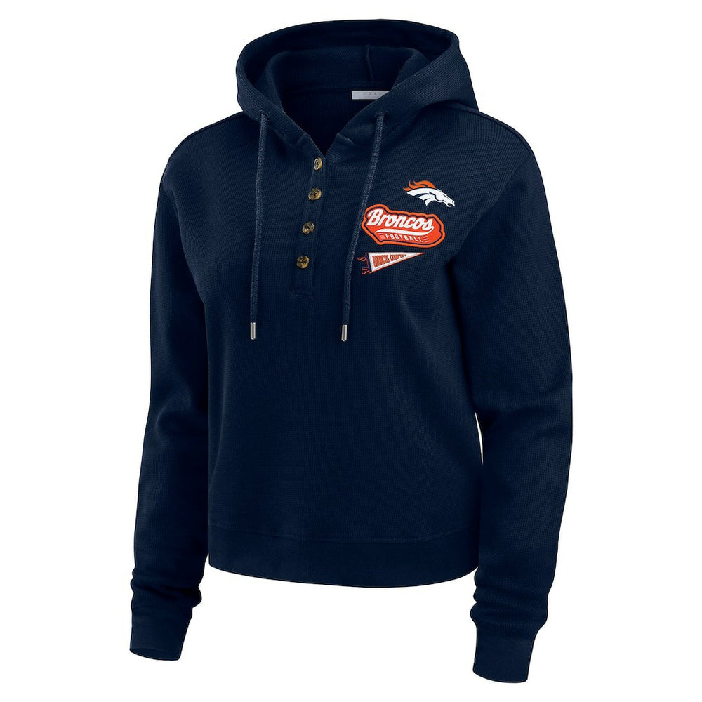 Denver Broncos WEAR by Erin Andrews Women's Waffle-Knit Pullover Hoodie Navy