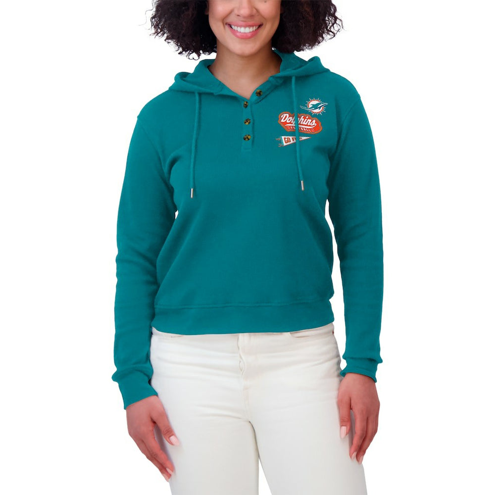Miami Dolphins WEAR by Erin Andrews Women's Waffle-Knit Pullover Hoodie Aqua