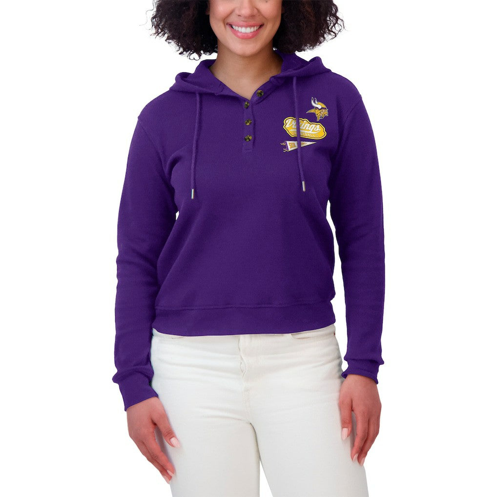 Minnesota Vikings WEAR by Erin Andrews Women's Waffle-Knit Pullover Hoodie Purple