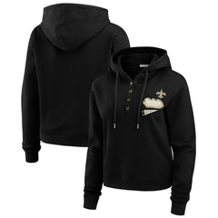 New Orleans Saints WEAR by Erin Andrews Women's Waffle-Knit Pullover Hoodie Black