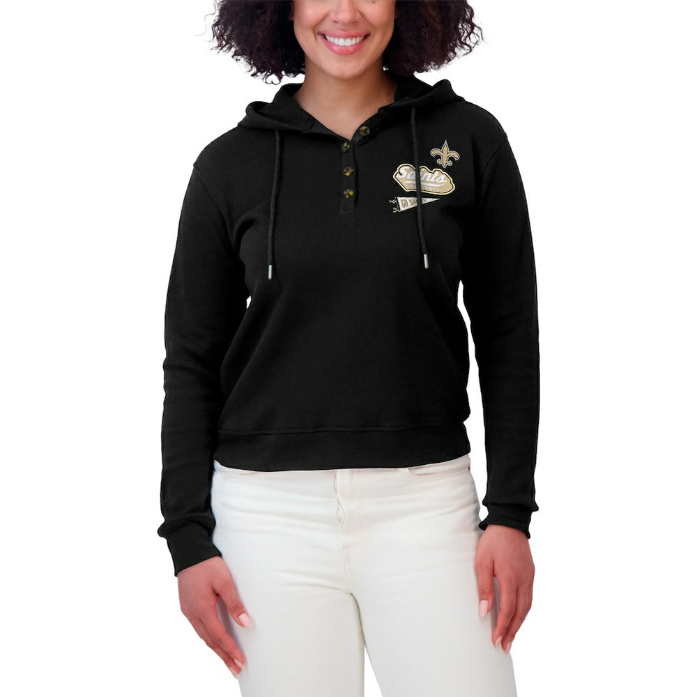 New Orleans Saints WEAR by Erin Andrews Women's Waffle-Knit Pullover Hoodie Black