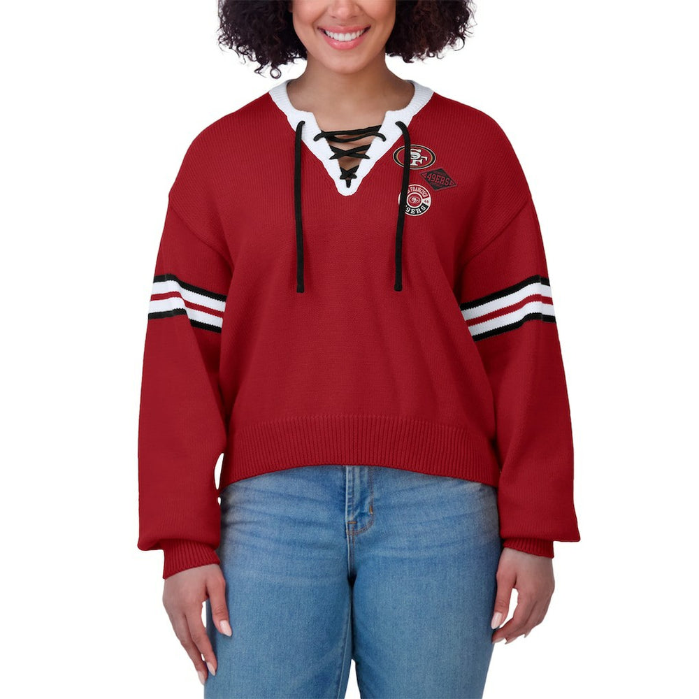 San Francisco 49ers WEAR by Erin Andrews Women's Lace-Up Sweater Scarlet