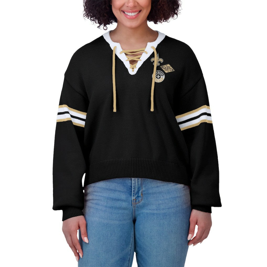 New Orleans Saints WEAR by Erin Andrews Women's Lace-Up Sweater Black