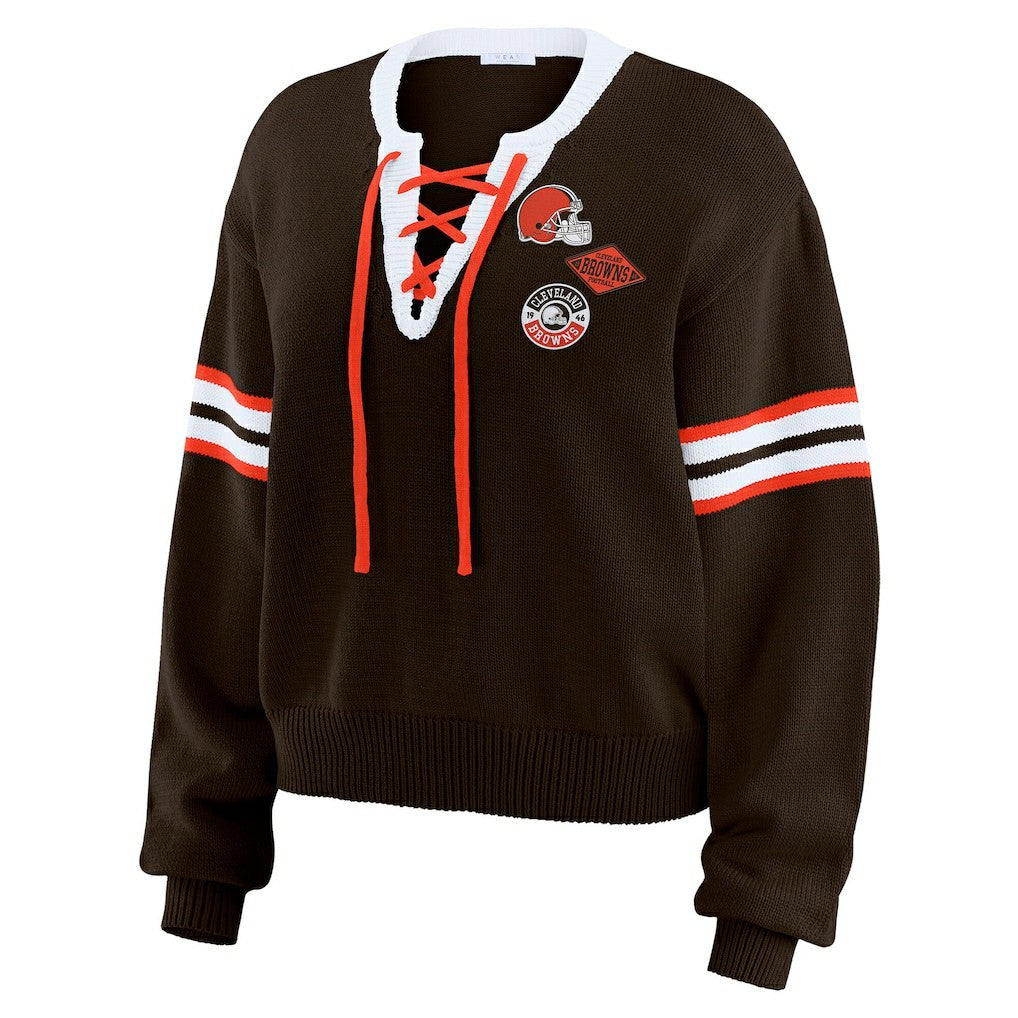 Cleveland Browns WEAR by Erin Andrews Women's Lace-Up Sweater Brown