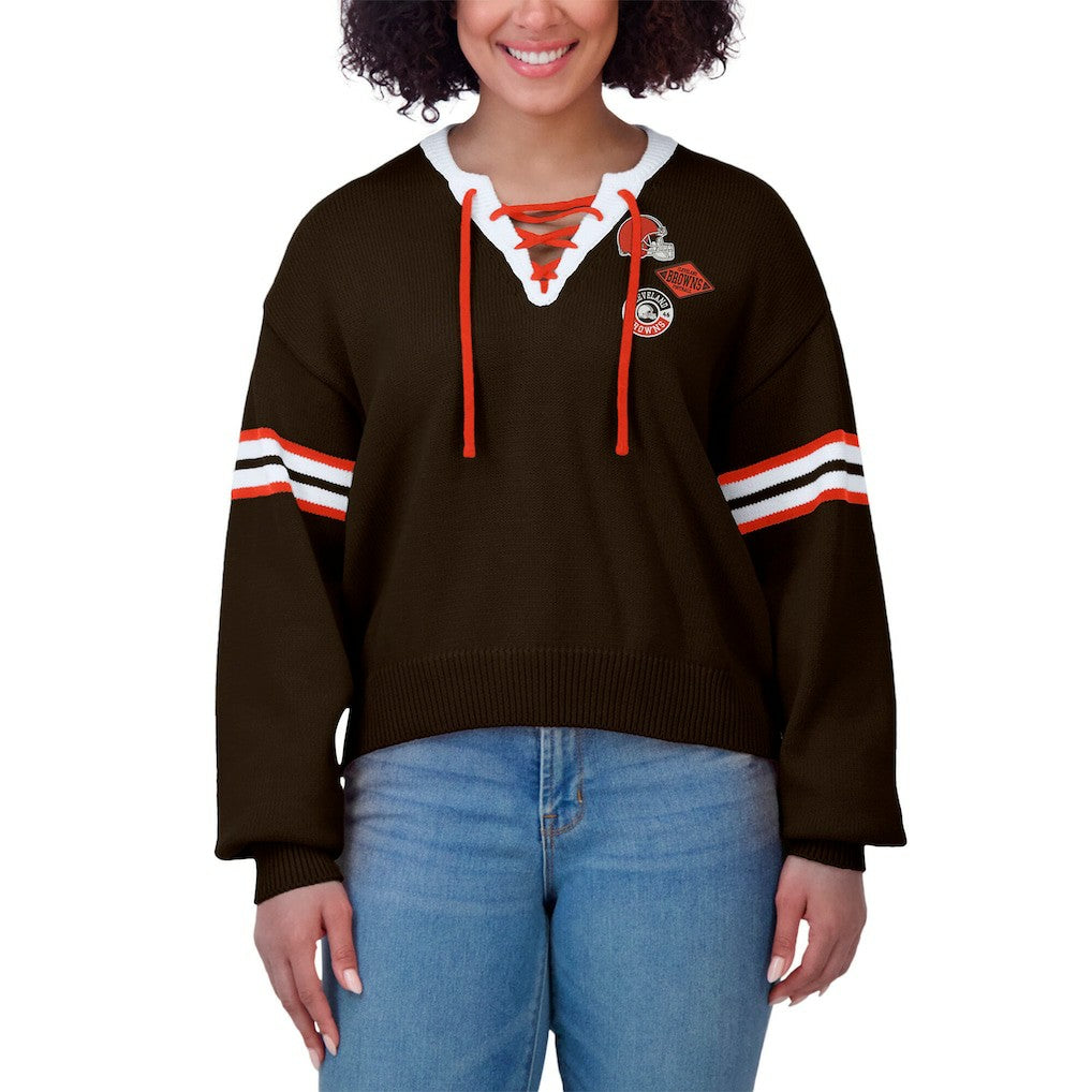 Cleveland Browns WEAR by Erin Andrews Women's Lace-Up Sweater Brown