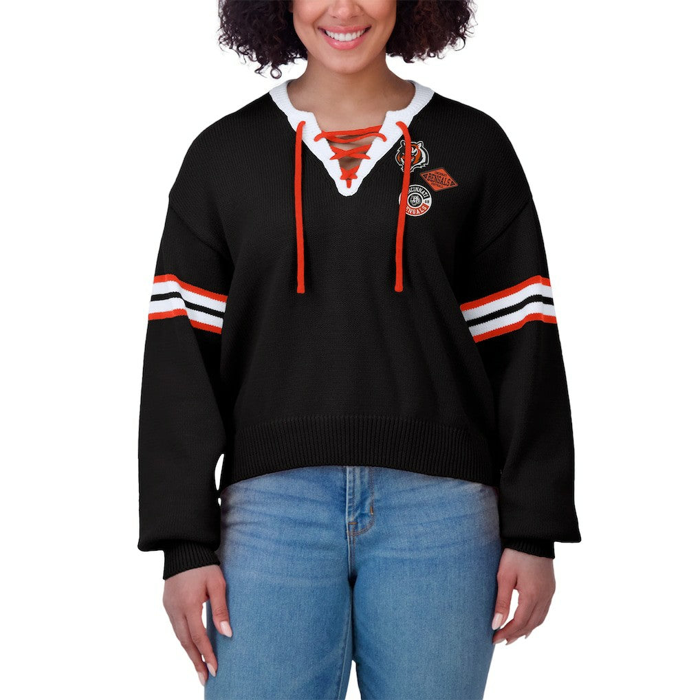 Cincinnati Bengals WEAR by Erin Andrews Women's Lace-Up Sweater Black