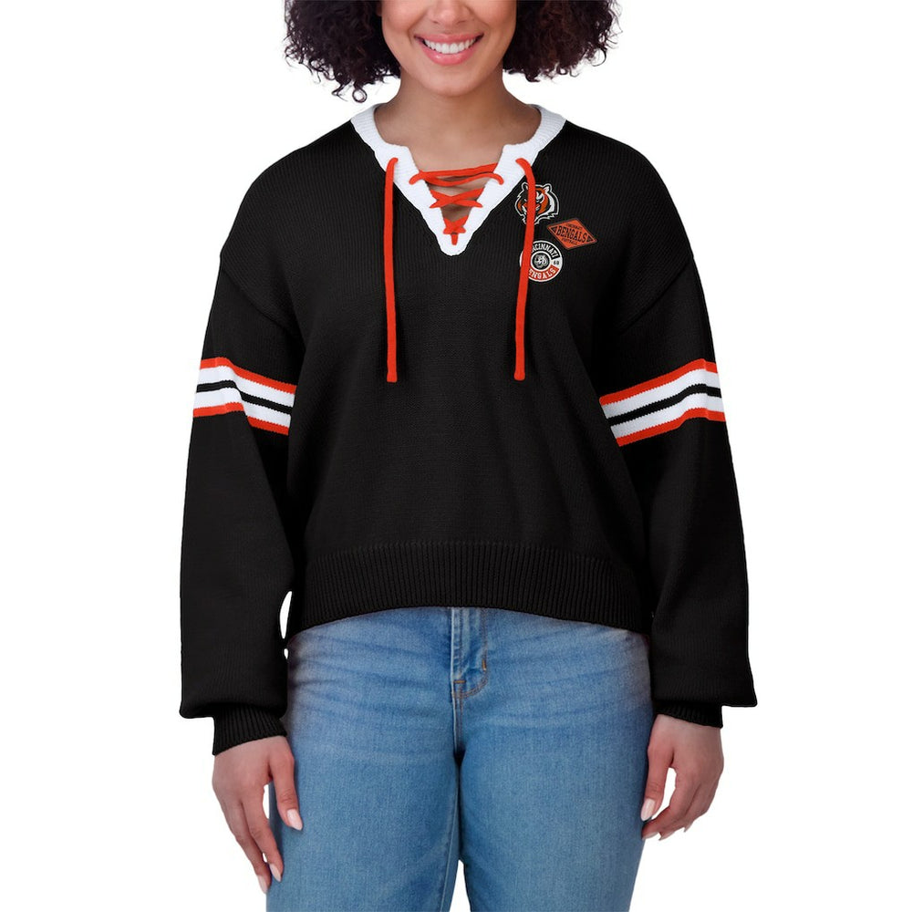 Cincinnati Bengals WEAR by Erin Andrews Women's Lace-Up Sweater Black