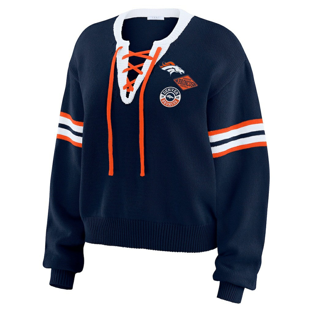 Denver Broncos WEAR by Erin Andrews Women's Lace-Up Sweater Navy