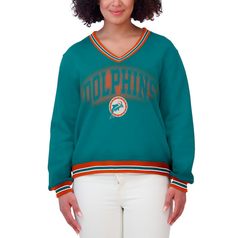 Miami Dolphins WEAR by Erin Andrews Women's Oversized Long Sleeve V-Neck Sweatshirt Aqua