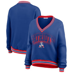 New England Patriots WEAR by Erin Andrews Women's Oversized Long Sleeve V-Neck Sweatshirt Navy