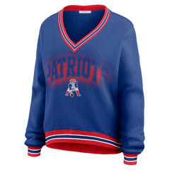 New England Patriots WEAR by Erin Andrews Women's Oversized Long Sleeve V-Neck Sweatshirt Navy