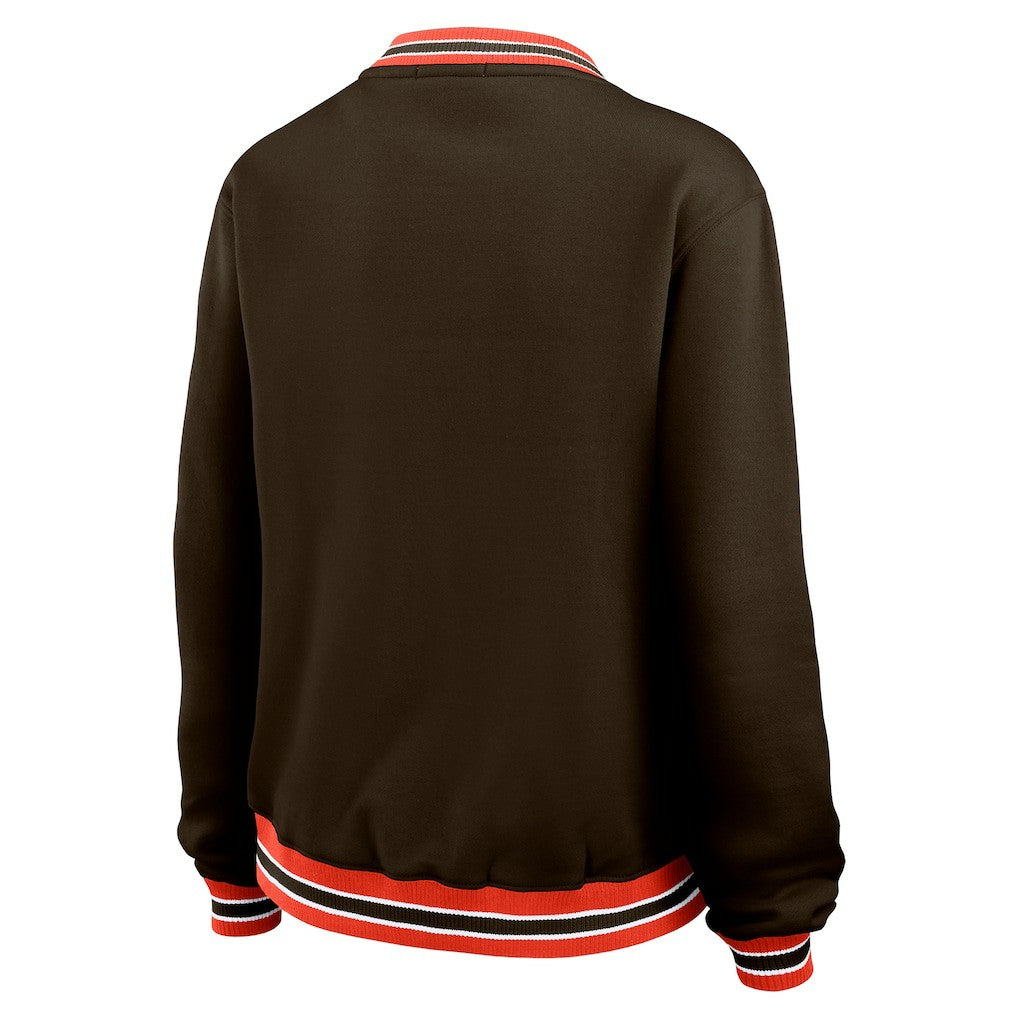 Cleveland Browns WEAR by Erin Andrews Women's Oversized Long Sleeve V-Neck Sweatshirt Brown