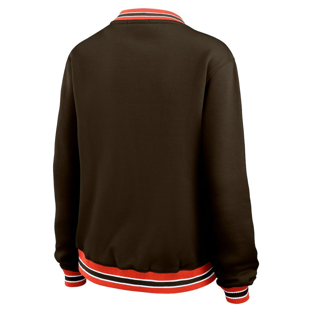 Cleveland Browns WEAR by Erin Andrews Women's Oversized Long Sleeve V-Neck Sweatshirt Brown