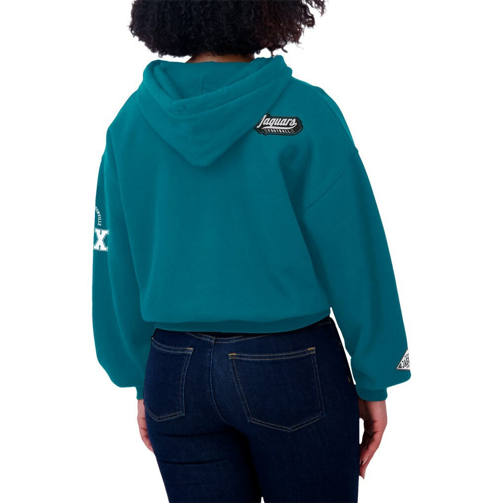 Jacksonville Jaguars WEAR by Erin Andrews Women's Patch Quarter-Zip Pullover Hoodie Teal