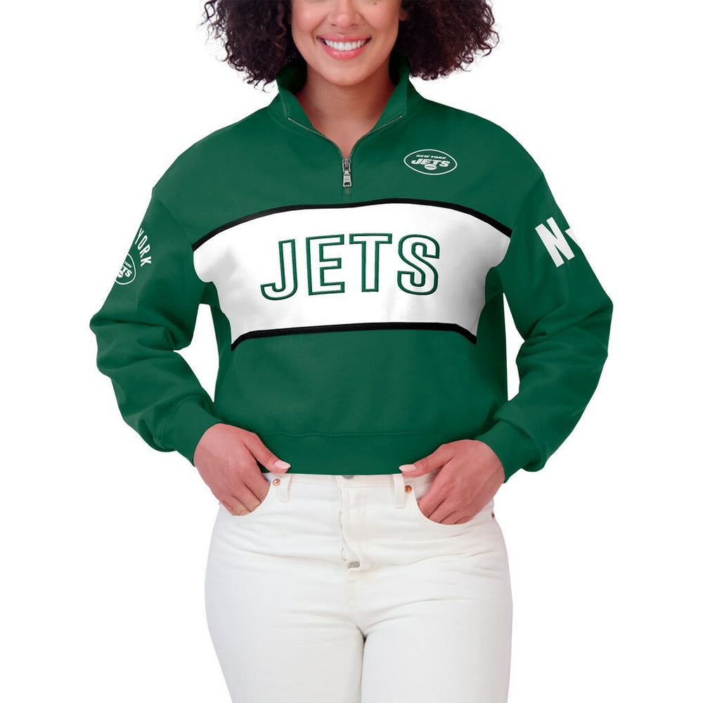 New York Jets WEAR by Erin Andrews Women's Quarter-Zip Jacket Green
