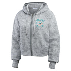 Miami Dolphins WEAR by Erin Andrews Women's Speckled Fleece Cropped Full-Zip Hoodie Heather Gray