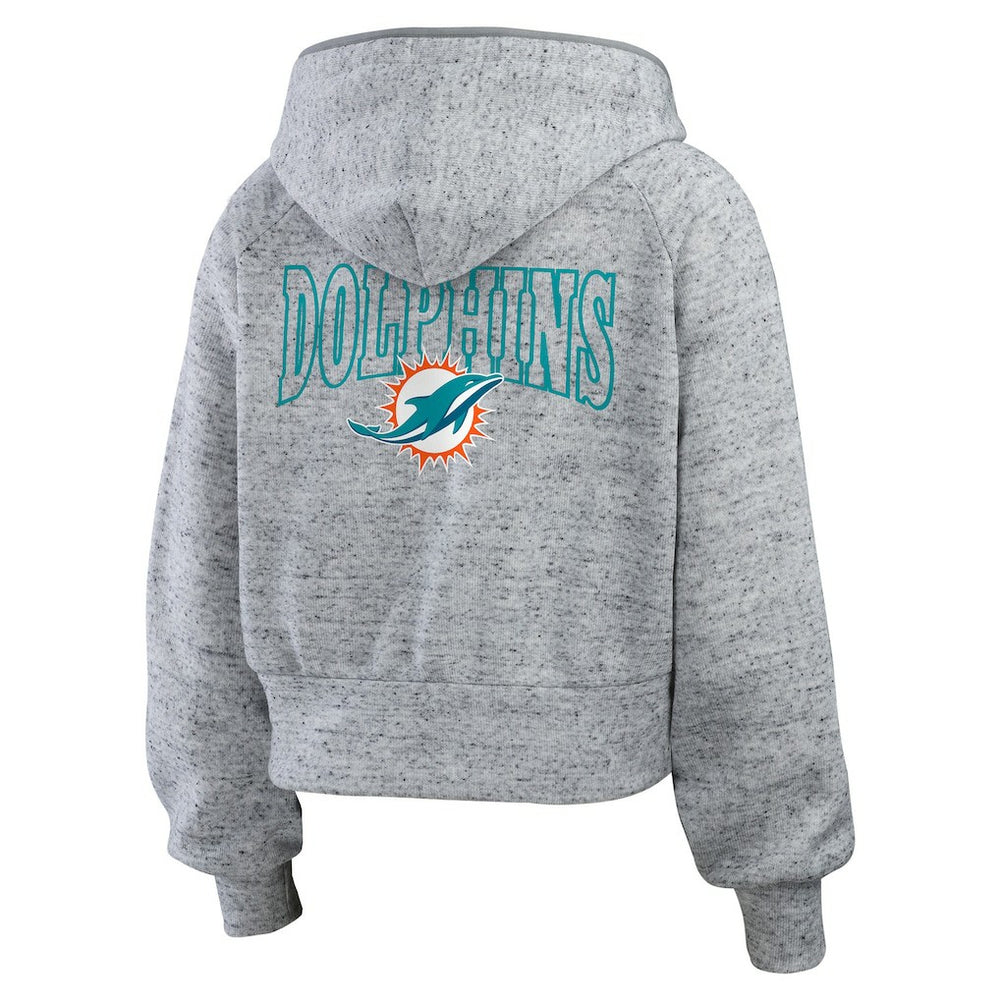 Miami Dolphins WEAR by Erin Andrews Women's Speckled Fleece Cropped Full-Zip Hoodie Heather Gray