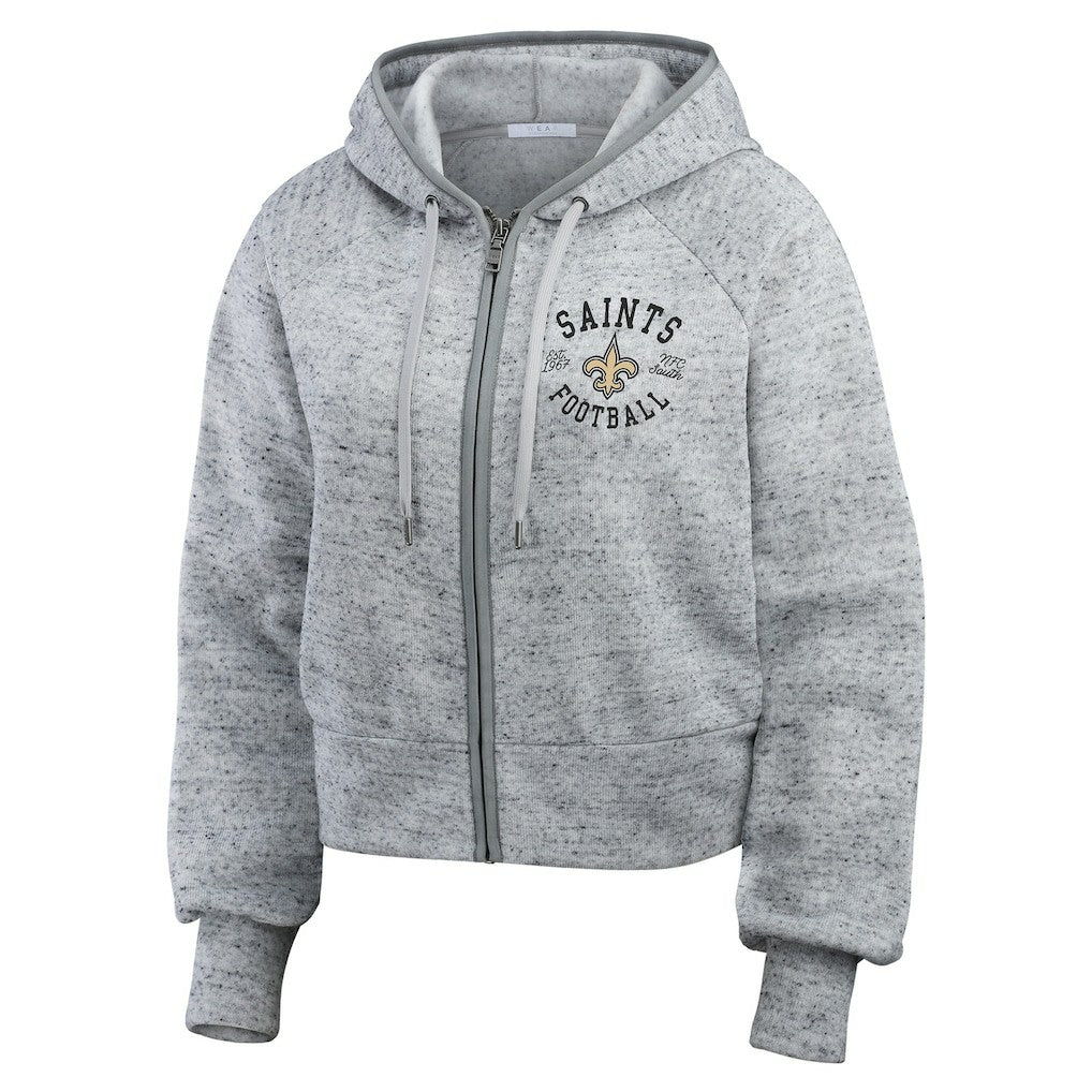New Orleans Saints WEAR by Erin Andrews Women's Speckled Fleece Cropped Full-Zip Hoodie Heather Gray
