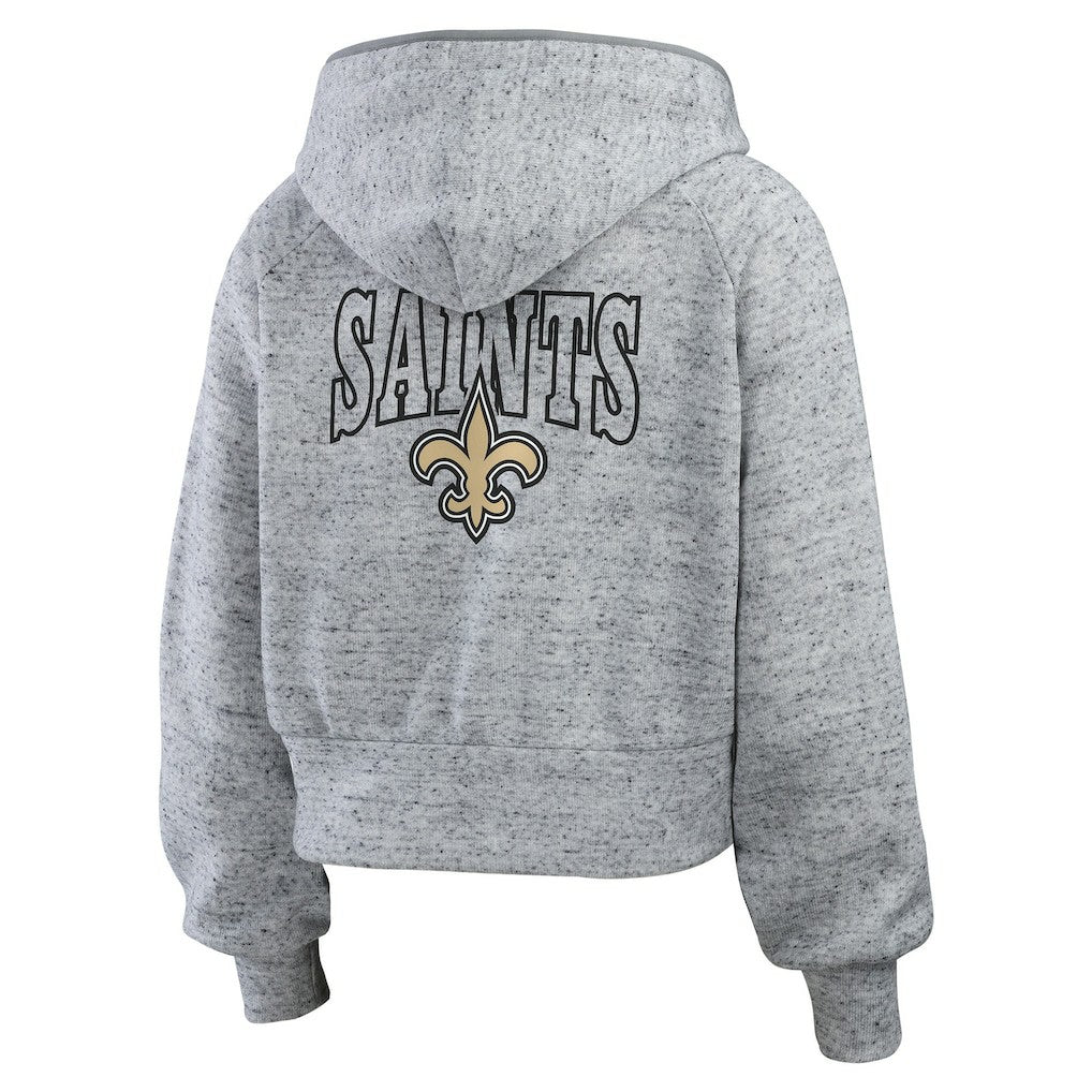 New Orleans Saints WEAR by Erin Andrews Women's Speckled Fleece Cropped Full-Zip Hoodie Heather Gray
