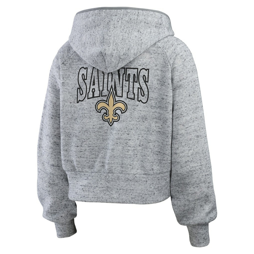 New Orleans Saints WEAR by Erin Andrews Women's Speckled Fleece Cropped Full-Zip Hoodie Heather Gray