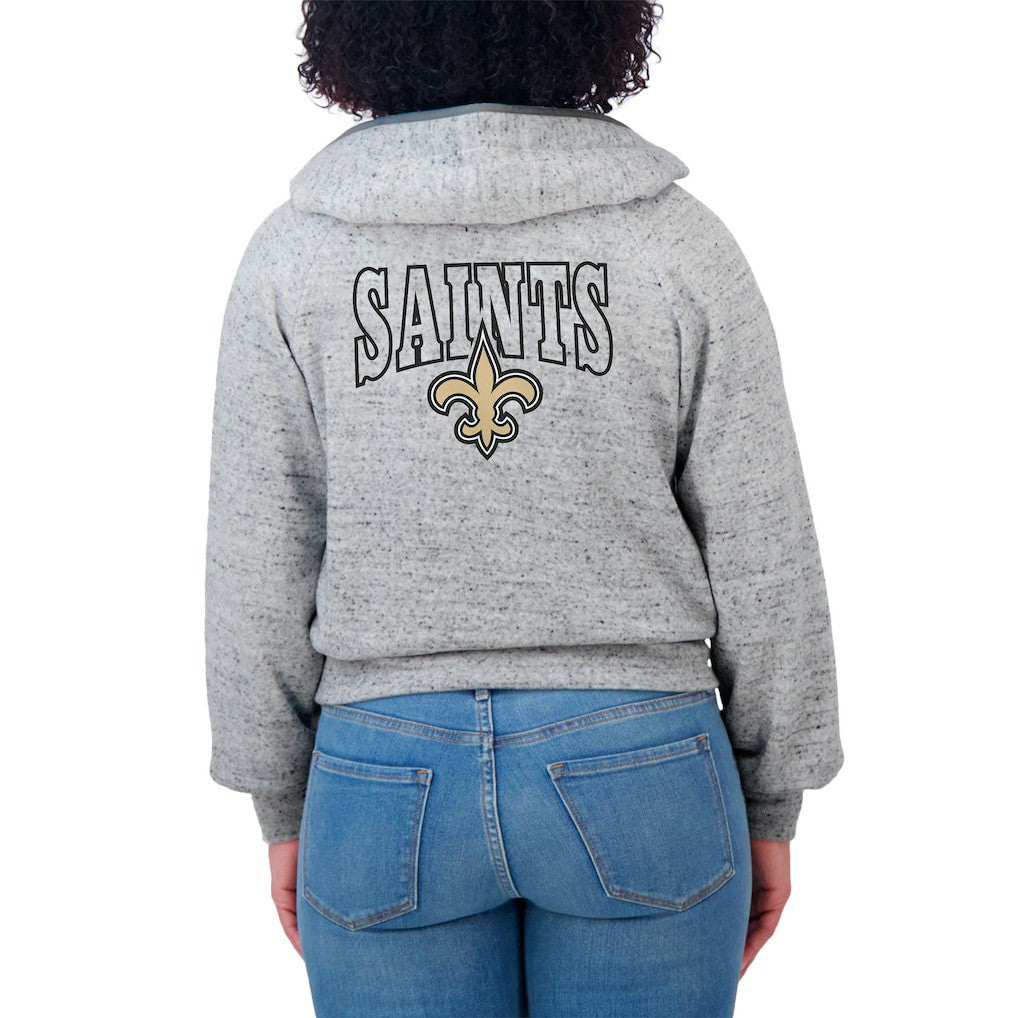 New Orleans Saints WEAR by Erin Andrews Women's Speckled Fleece Cropped Full-Zip Hoodie Heather Gray