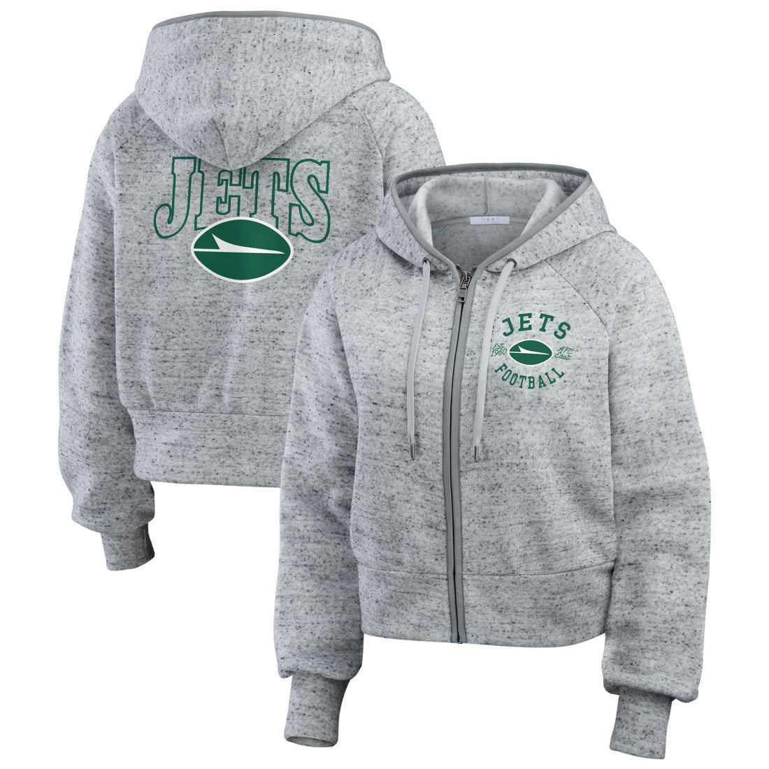 New York Jets WEAR by Erin Andrews Women's Speckled Fleece Cropped Full-Zip Hoodie Heather Gray