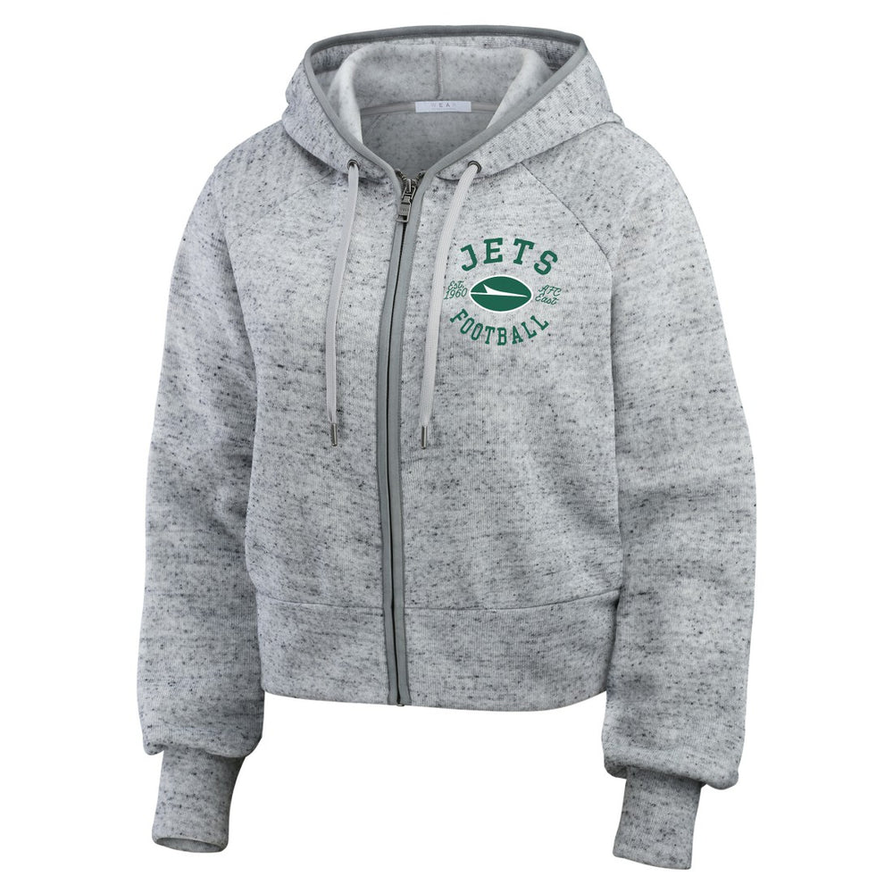 New York Jets WEAR by Erin Andrews Women's Speckled Fleece Cropped Full-Zip Hoodie Heather Gray