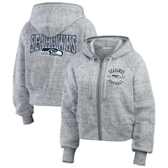Seattle Seahawks WEAR by Erin Andrews Women's Speckled Fleece Cropped Full-Zip Hoodie Heather Gray