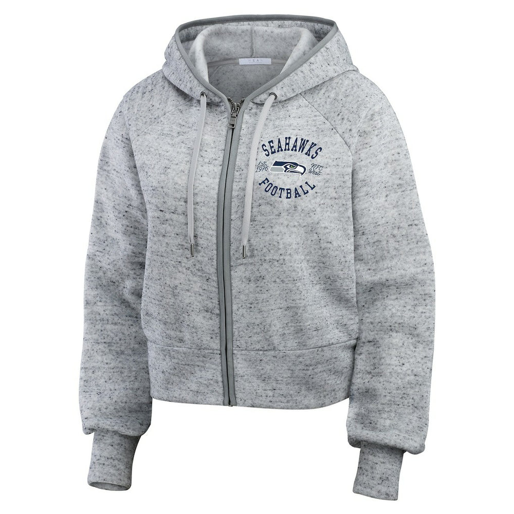Seattle Seahawks WEAR by Erin Andrews Women's Speckled Fleece Cropped Full-Zip Hoodie Heather Gray