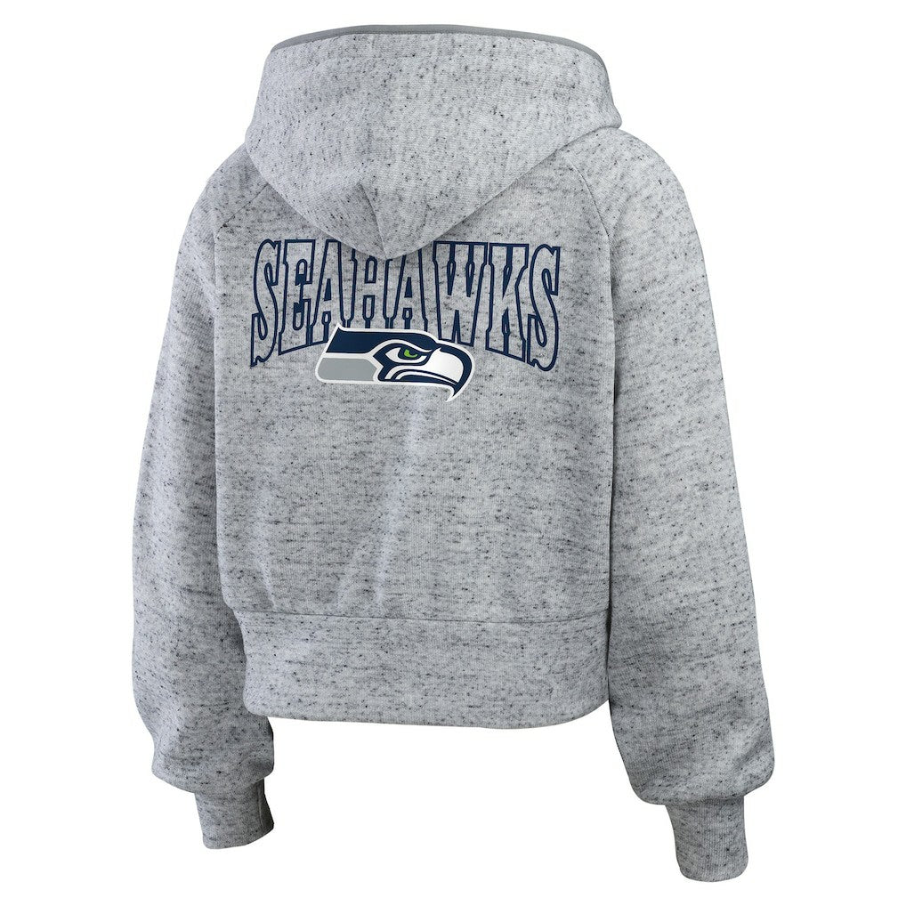 Seattle Seahawks WEAR by Erin Andrews Women's Speckled Fleece Cropped Full-Zip Hoodie Heather Gray