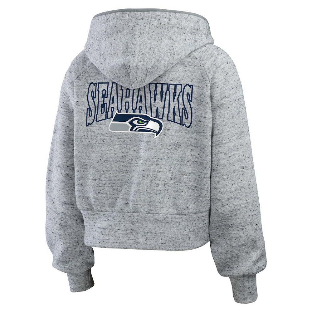 Seattle Seahawks WEAR by Erin Andrews Women's Speckled Fleece Cropped Full-Zip Hoodie Heather Gray