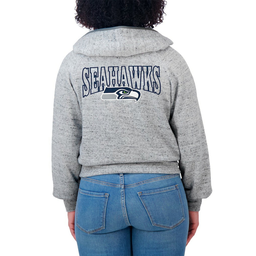 Seattle Seahawks WEAR by Erin Andrews Women's Speckled Fleece Cropped Full-Zip Hoodie Heather Gray