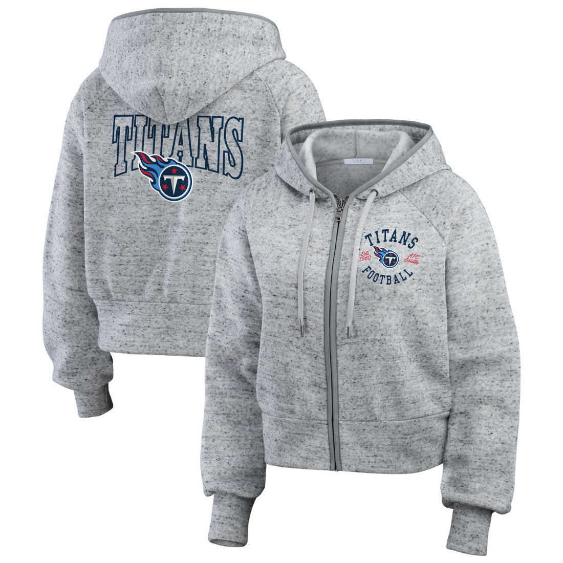 Tennessee Titans WEAR by Erin Andrews Women's Speckled Fleece Cropped Full-Zip Hoodie Heather Gray