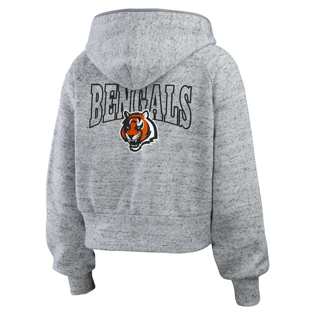 Cincinnati Bengals WEAR by Erin Andrews Women's Speckled Fleece Cropped Full-Zip Hoodie Heather Gray