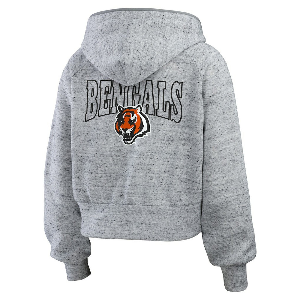 Cincinnati Bengals WEAR by Erin Andrews Women's Speckled Fleece Cropped Full-Zip Hoodie Heather Gray